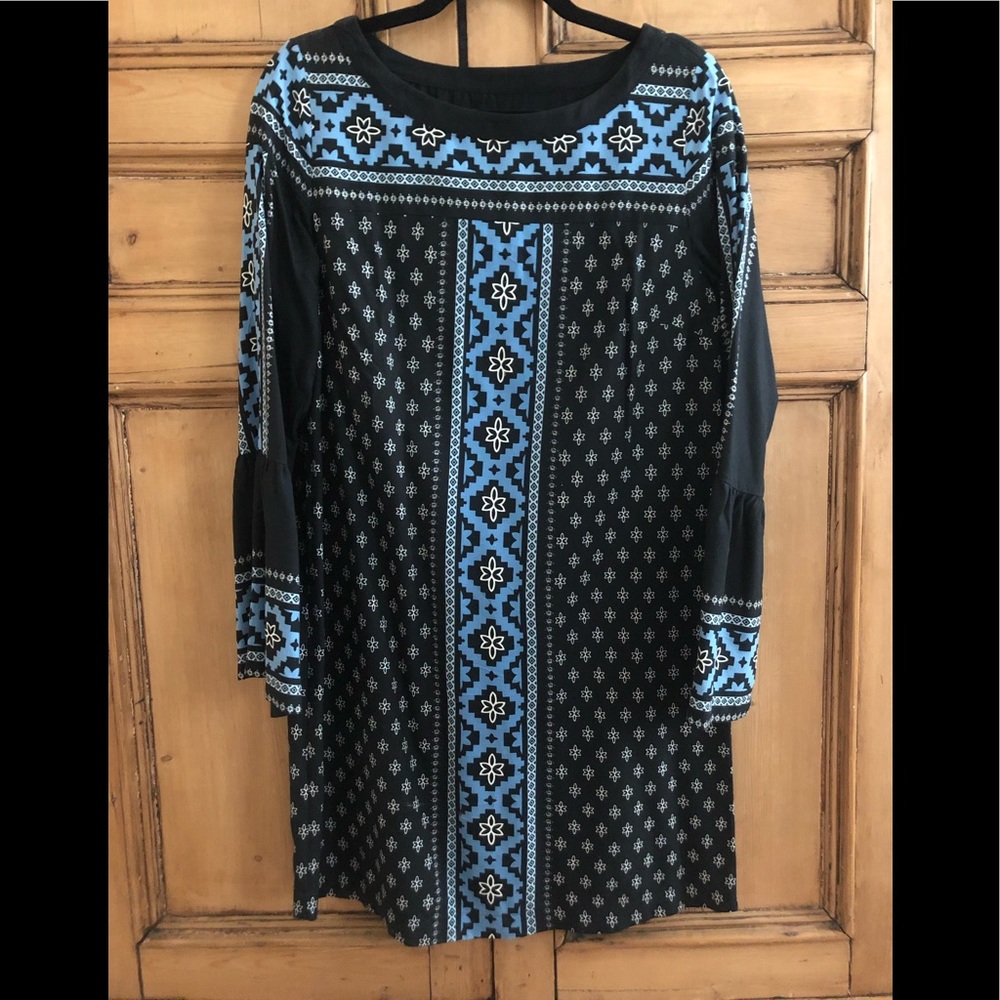 LOFT Snowflake Mosaic Bell Sleeve Dress, Sz S